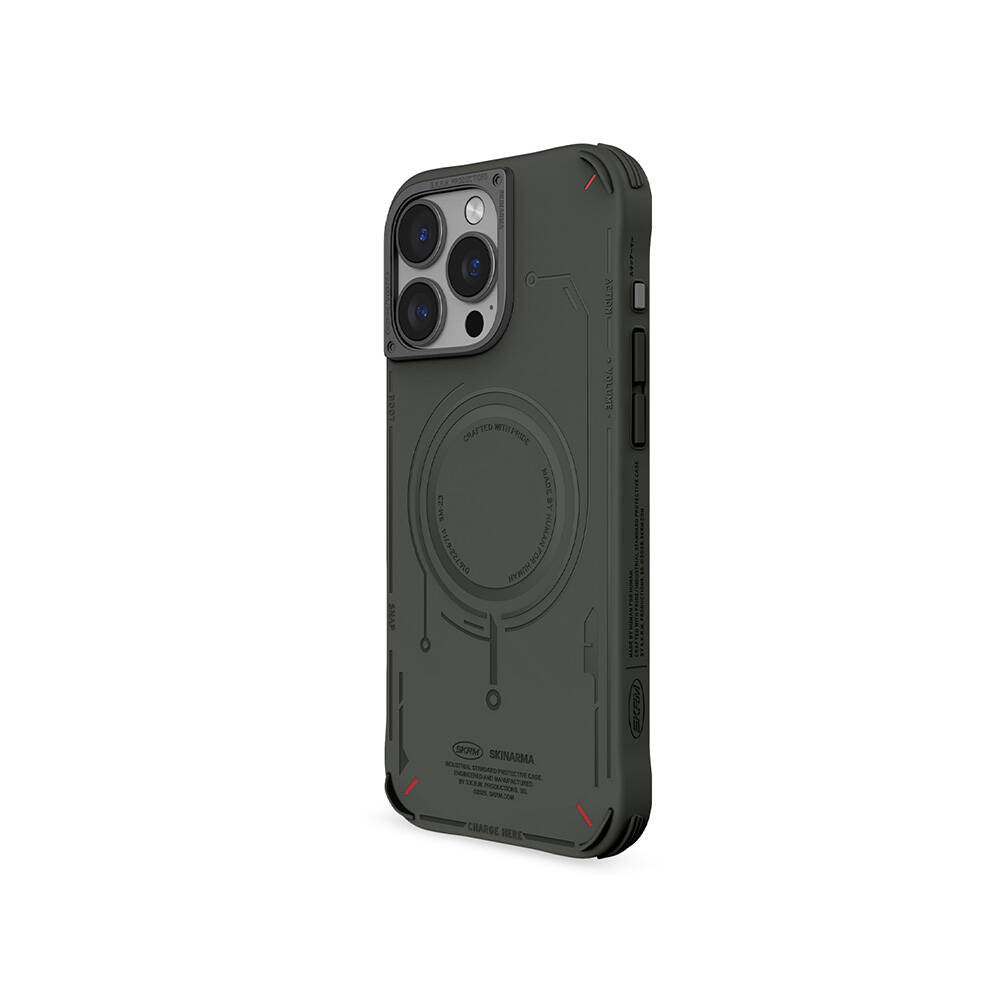 Apple iPhone 16 Pro Max Kılıf M-safe Şarj Özellikli Metal Kamera Çerçeveli Skinarma Mecha Serisi Kapak Siyah