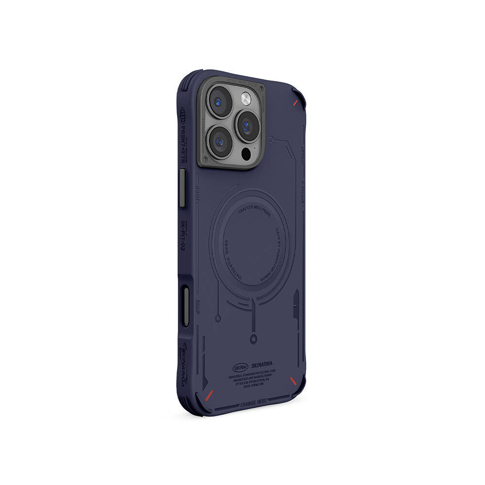 Apple iPhone 16 Pro Max Kılıf M-safe Şarj Özellikli Metal Kamera Çerçeveli Skinarma Mecha Serisi Kapak Siyah