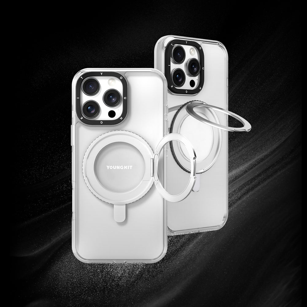 Apple iPhone 16 Pro Max Kılıf M-safe Şarj Özellikli Parmak Ring Standlı Youngkit Pivot Serisi Kapak Şeffaf