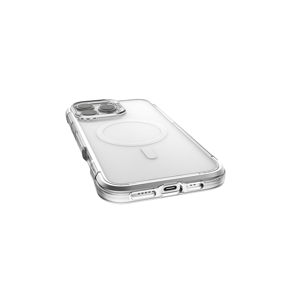 Apple iPhone 16 Pro Max Kılıf M-safe Şarj Özellikli Raptic Air Serisi Airbag Tasarımlı Metal Köşelikli Şeffaf Kapak Gümüş