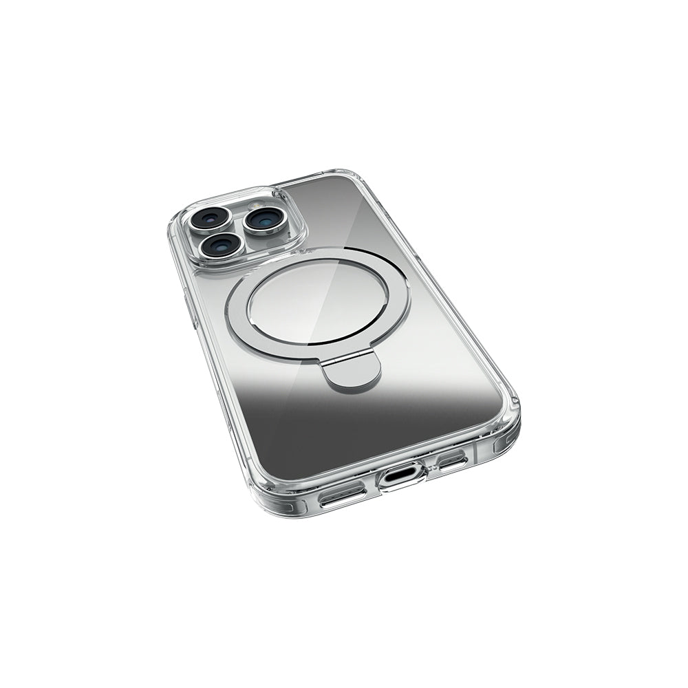Apple iPhone 16 Pro Max Kılıf M-safe Şarj Özellikli Raptic Air Stand Serisi Aynalı Arka Yüzey Standlı Kapak Gri