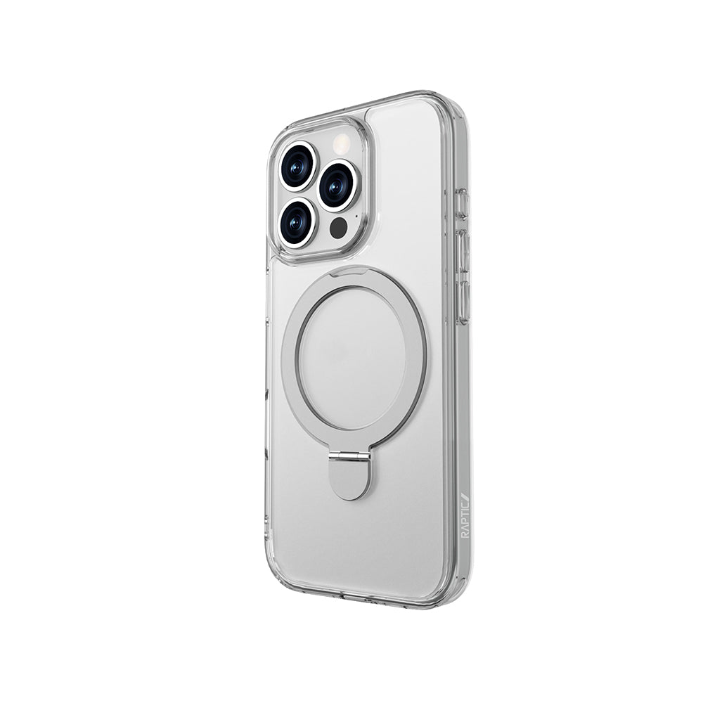 Apple iPhone 16 Pro Max Kılıf M-safe Şarj Özellikli Raptic Air Stand Serisi Buzlu Transparan Tasarımlı Standlı Kapak Şeffaf