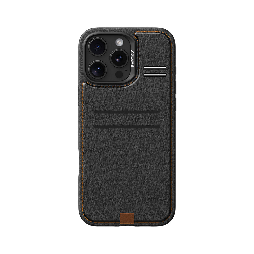 Apple iPhone 16 Pro Max Kılıf M-safe Şarj Özellikli Raptic Slim Wallet Serisi Deri Görünümlü Kartlıklı Standlı Kapak Siyah