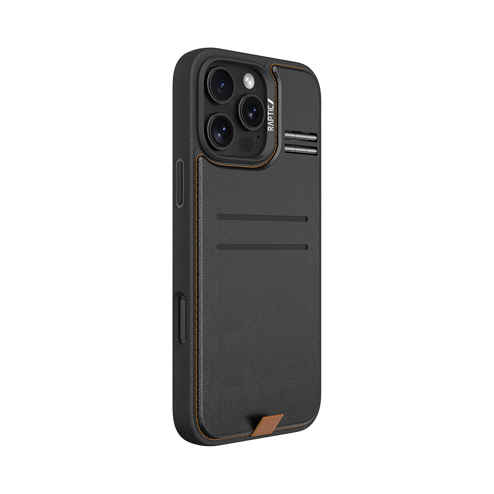 Apple iPhone 16 Pro Max Kılıf M-safe Şarj Özellikli Raptic Slim Wallet Serisi Deri Görünümlü Kartlıklı Standlı Kapak Siyah