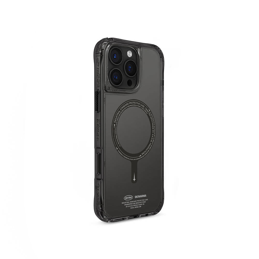 Apple iPhone 16 Pro Max Kılıf M-safe Şarj Özellikli Şeffaf Airbag Tasarımlı Skinarma Saido Kapak Siyah