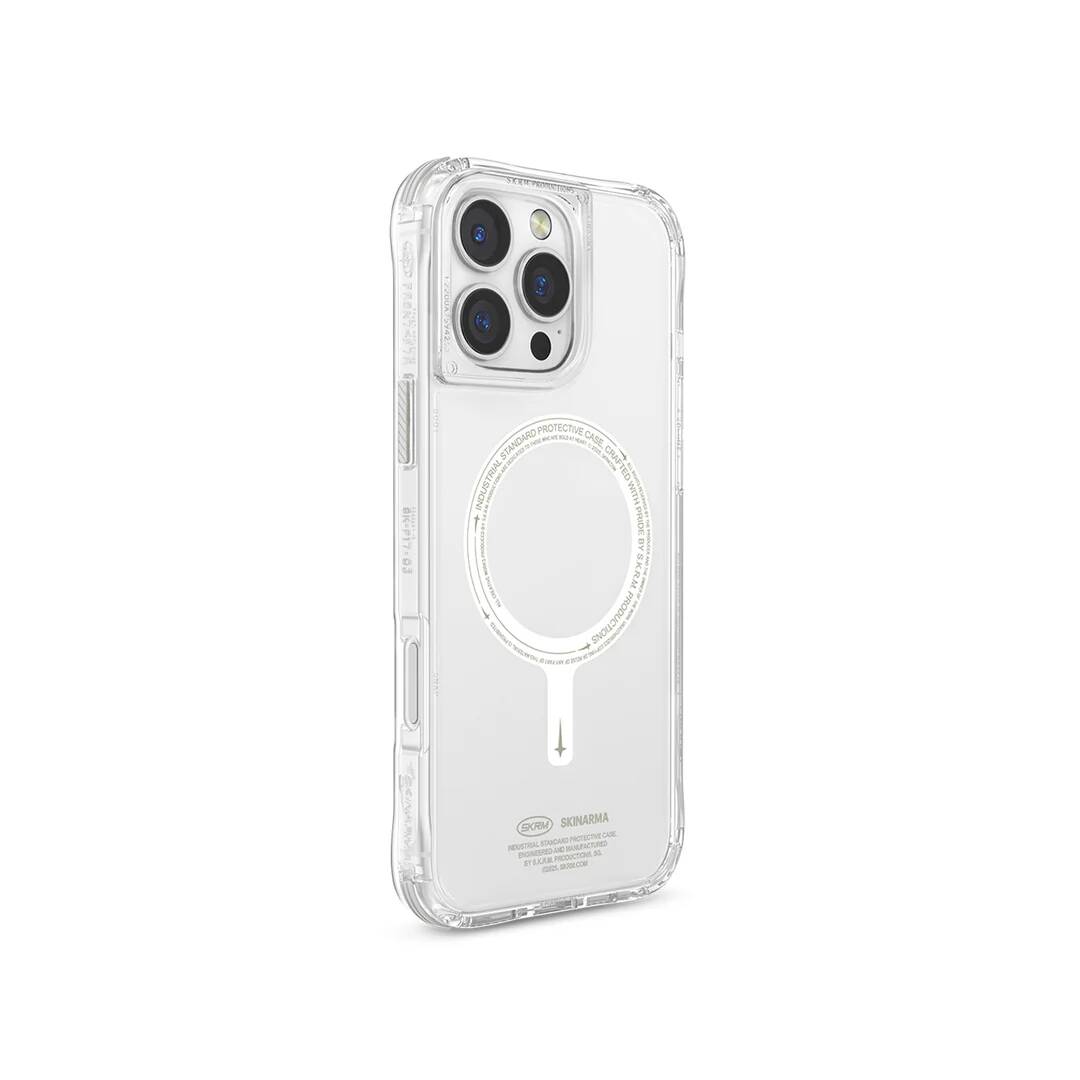 Apple iPhone 16 Pro Max Kılıf M-safe Şarj Özellikli Şeffaf Airbag Tasarımlı Skinarma Saido Nightglow Kapak Şeffaf