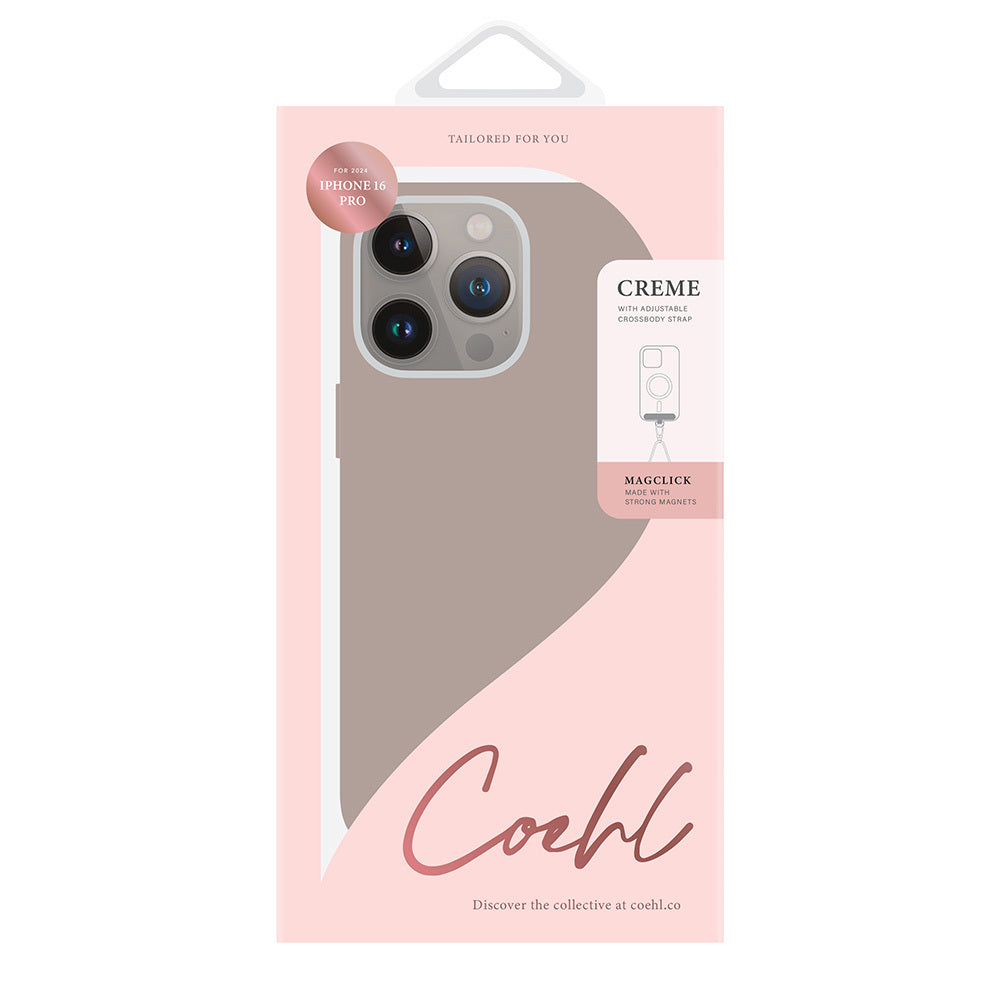 Apple iPhone 16 Pro Max Kılıf M-safe Şarj Özellikli Soft Arka Yüzey Askı İpli Coehl Creme Kapak Pembe