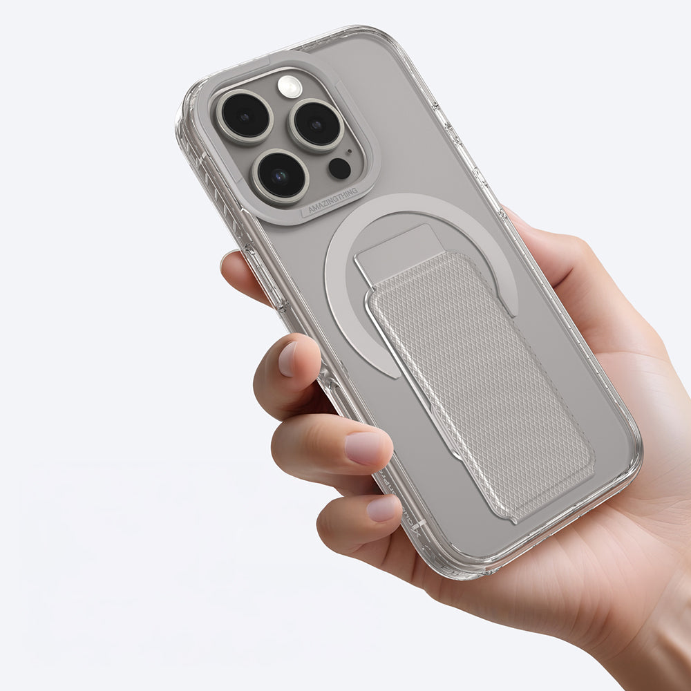 Apple iPhone 16 Pro Max Kılıf M-safe Şarj Özellikli Standlı Amazingthing Titan Pro Plus Kapak Gri