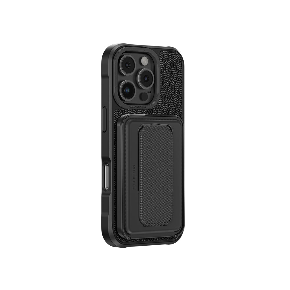 Apple iPhone 16 Pro Max Kılıf M-safe Şarj Özellikli Standlı Kartlıklı Set Amazingthing Glamour Luxe Serisi Kapak Siyah