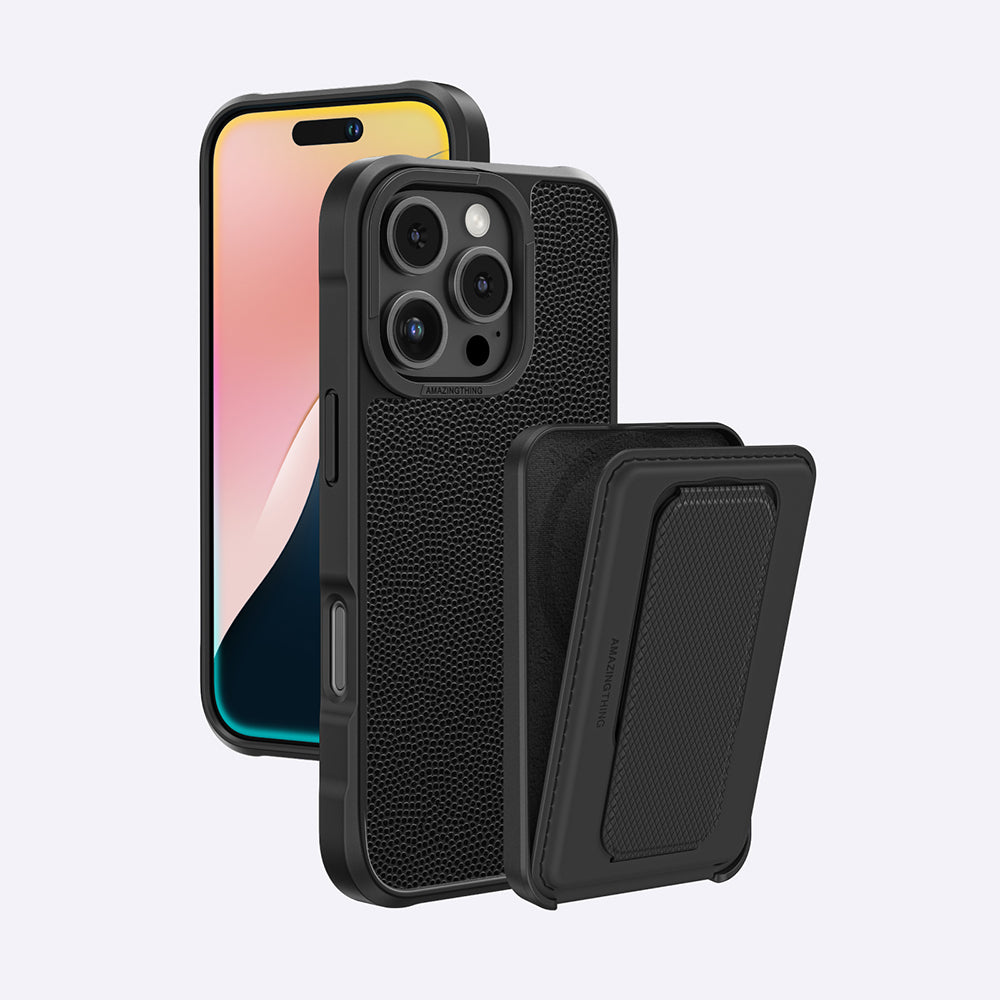 Apple iPhone 16 Pro Max Kılıf M-safe Şarj Özellikli Standlı Kartlıklı Set Amazingthing Glamour Luxe Serisi Kapak Siyah