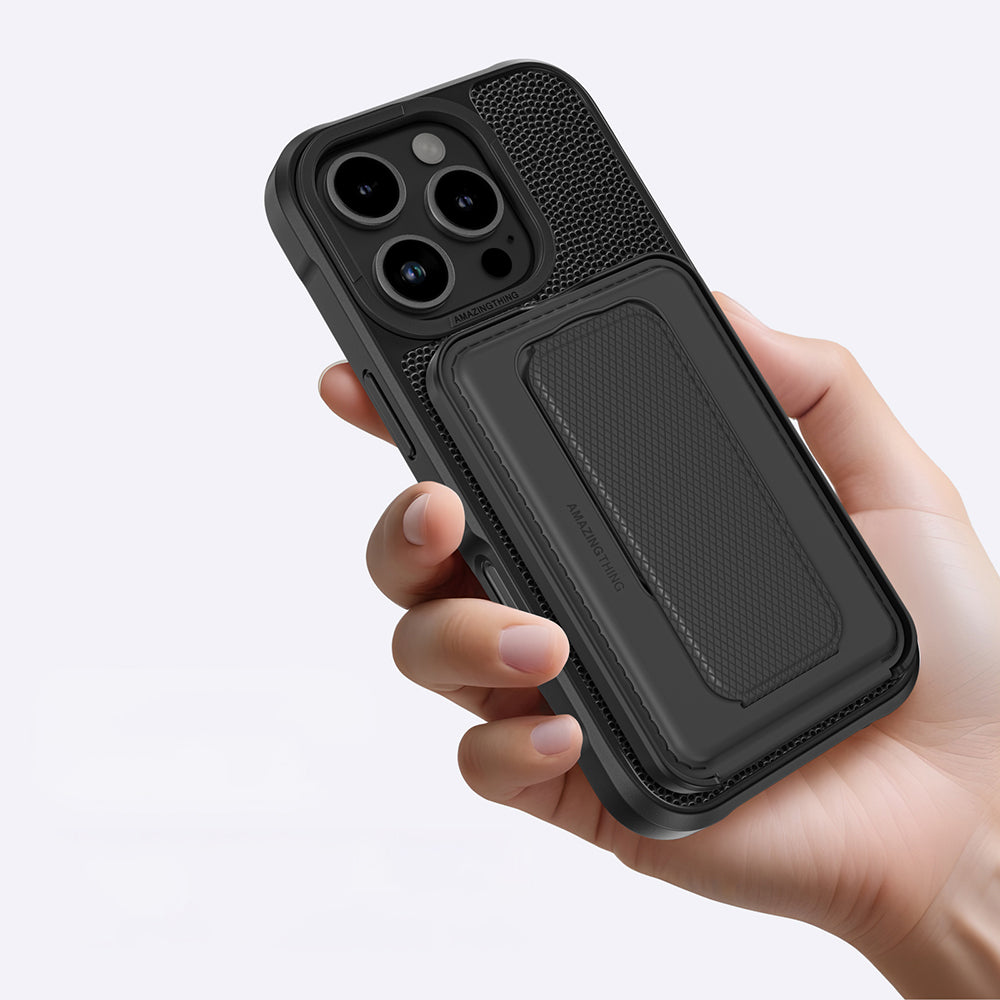 Apple iPhone 16 Pro Max Kılıf M-safe Şarj Özellikli Standlı Kartlıklı Set Amazingthing Glamour Luxe Serisi Kapak Siyah