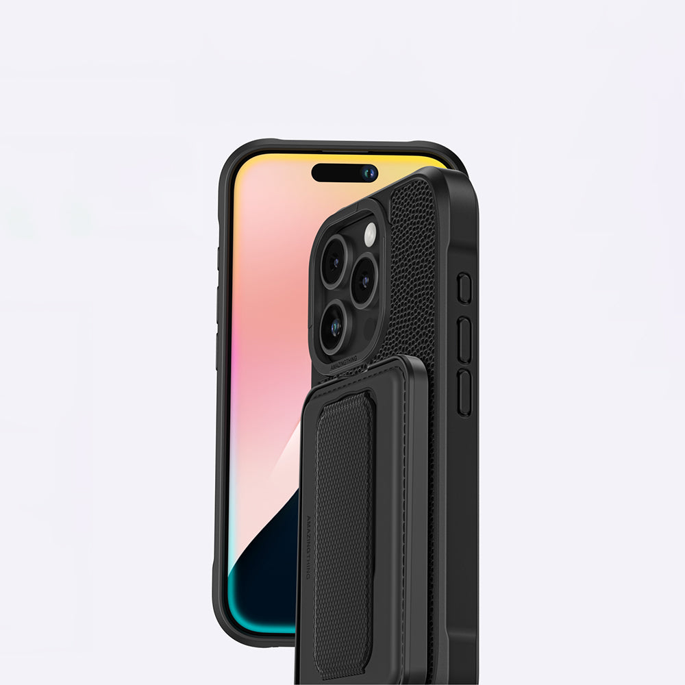 Apple iPhone 16 Pro Max Kılıf M-safe Şarj Özellikli Standlı Kartlıklı Set Amazingthing Glamour Luxe Serisi Kapak Siyah