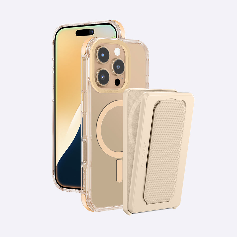 Apple iPhone 16 Pro Max Kılıf M-safe Şarj Özellikli Standlı Set Amazingthing Omni Adventure Serisi Kapak Gri