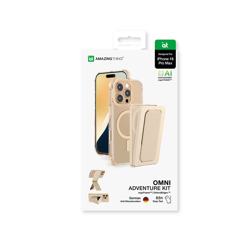 Apple iPhone 16 Pro Max Kılıf M-safe Şarj Özellikli Standlı Set Amazingthing Omni Adventure Serisi Kapak Gri