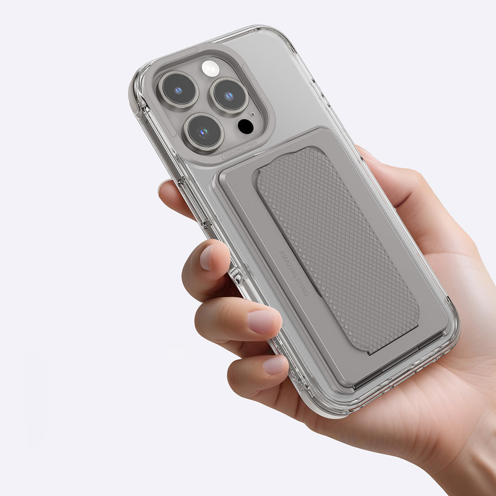 Apple iPhone 16 Pro Max Kılıf M-safe Şarj Özellikli Standlı Set Amazingthing Omni Adventure Serisi Kapak Gri