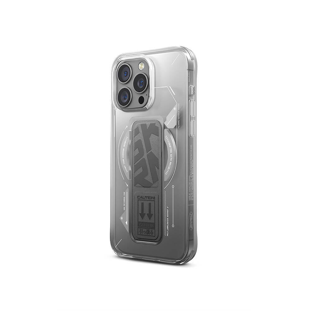 Apple iPhone 16 Pro Max Kılıf M-safe Şarj Özellikli Teknoloji Desenli Standlı Skinarma Helio Kapak Gold