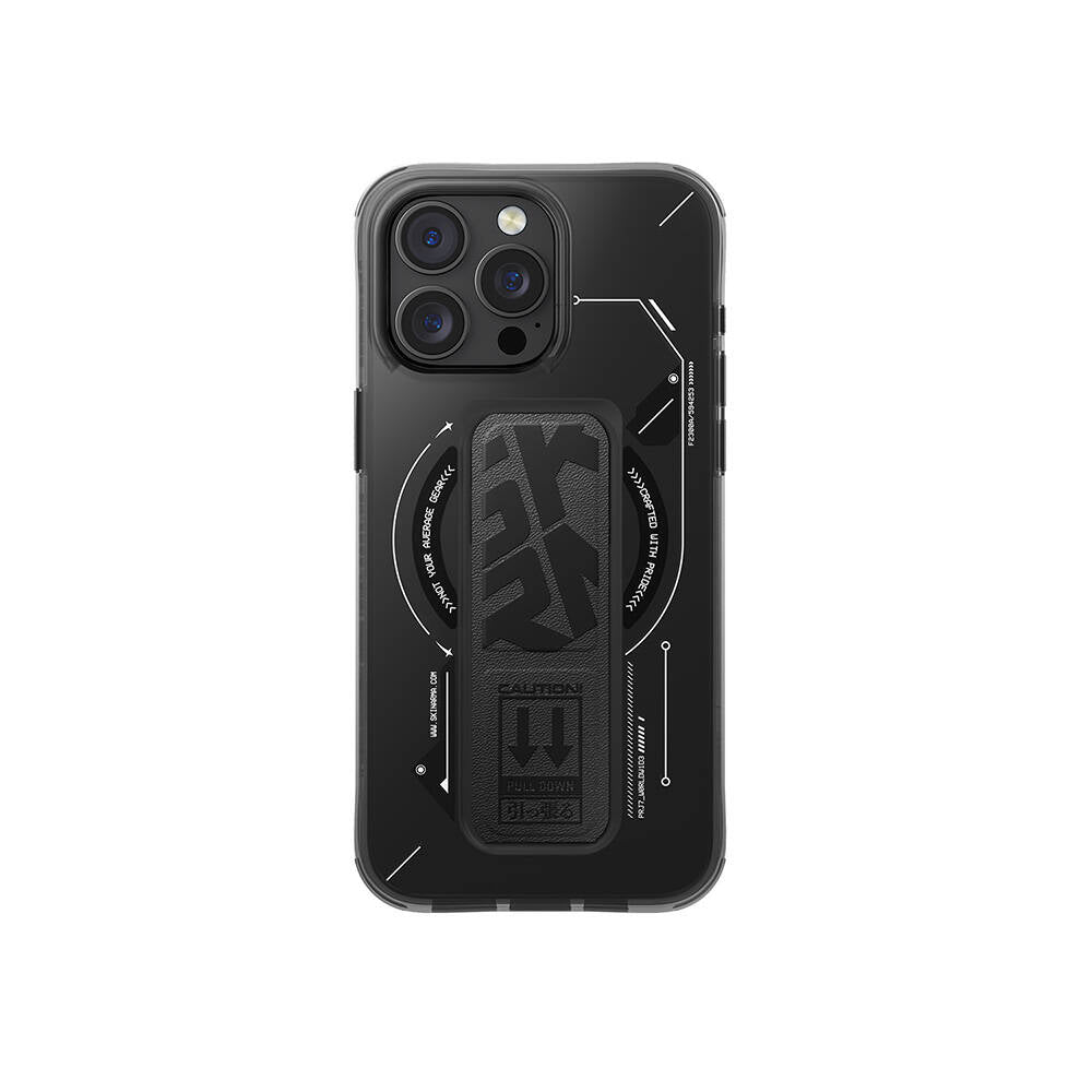 Apple iPhone 16 Pro Max Kılıf M-safe Şarj Özellikli Teknoloji Desenli Standlı Skinarma Helio Kapak Siyah