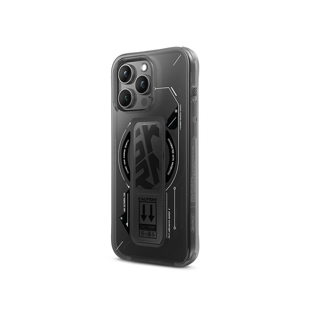 Apple iPhone 16 Pro Max Kılıf M-safe Şarj Özellikli Teknoloji Desenli Standlı Skinarma Helio Kapak Siyah