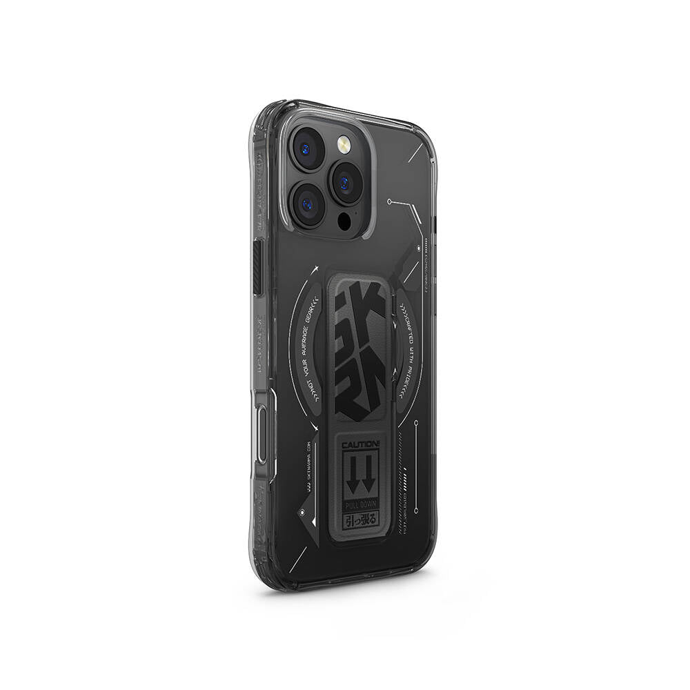 Apple iPhone 16 Pro Max Kılıf M-safe Şarj Özellikli Teknoloji Desenli Standlı Skinarma Helio Kapak Siyah