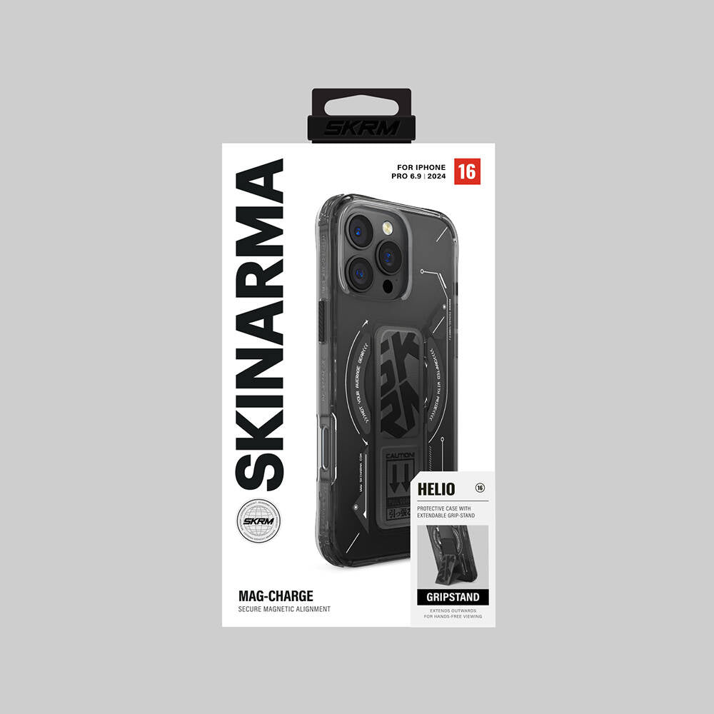 Apple iPhone 16 Pro Max Kılıf M-safe Şarj Özellikli Teknoloji Desenli Standlı Skinarma Helio Kapak Siyah