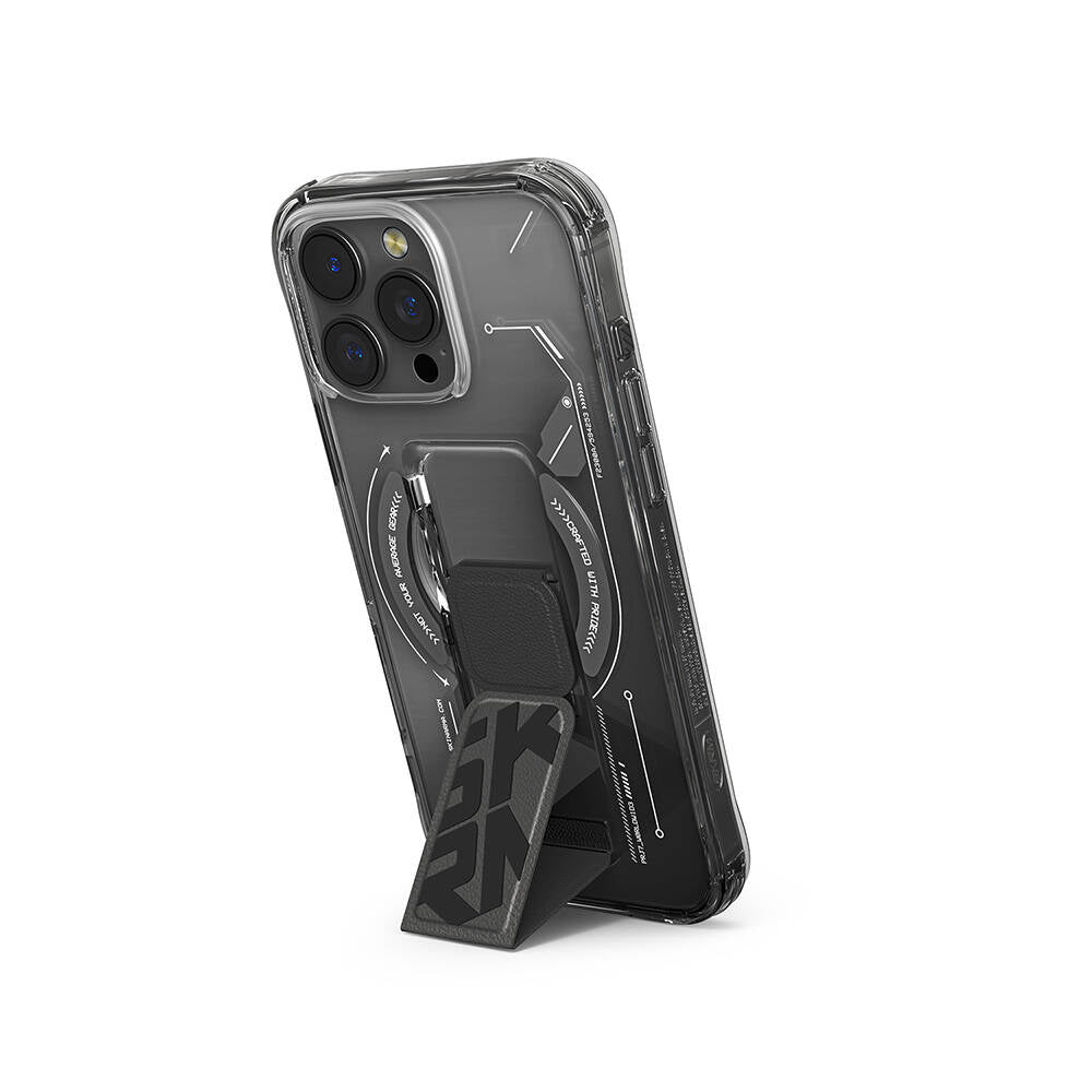 Apple iPhone 16 Pro Max Kılıf M-safe Şarj Özellikli Teknoloji Desenli Standlı Skinarma Helio Kapak Gri