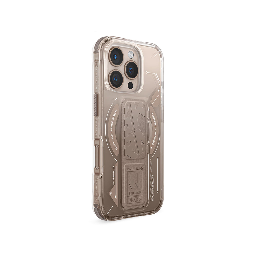 Apple iPhone 16 Pro Max Kılıf M-safe Şarj Özellikli Teknoloji Desenli Standlı Skinarma Helio Kapak Gri
