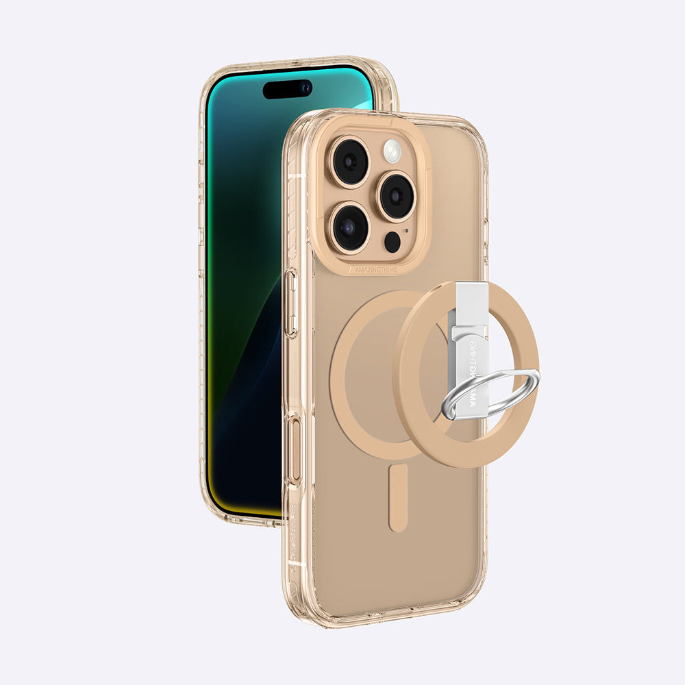 Apple iPhone 16 Pro Max Kılıf M-safe Şarj Özellikli Yüzük Standlı Amazingthing Titan Pro Serisi Kapak Gri