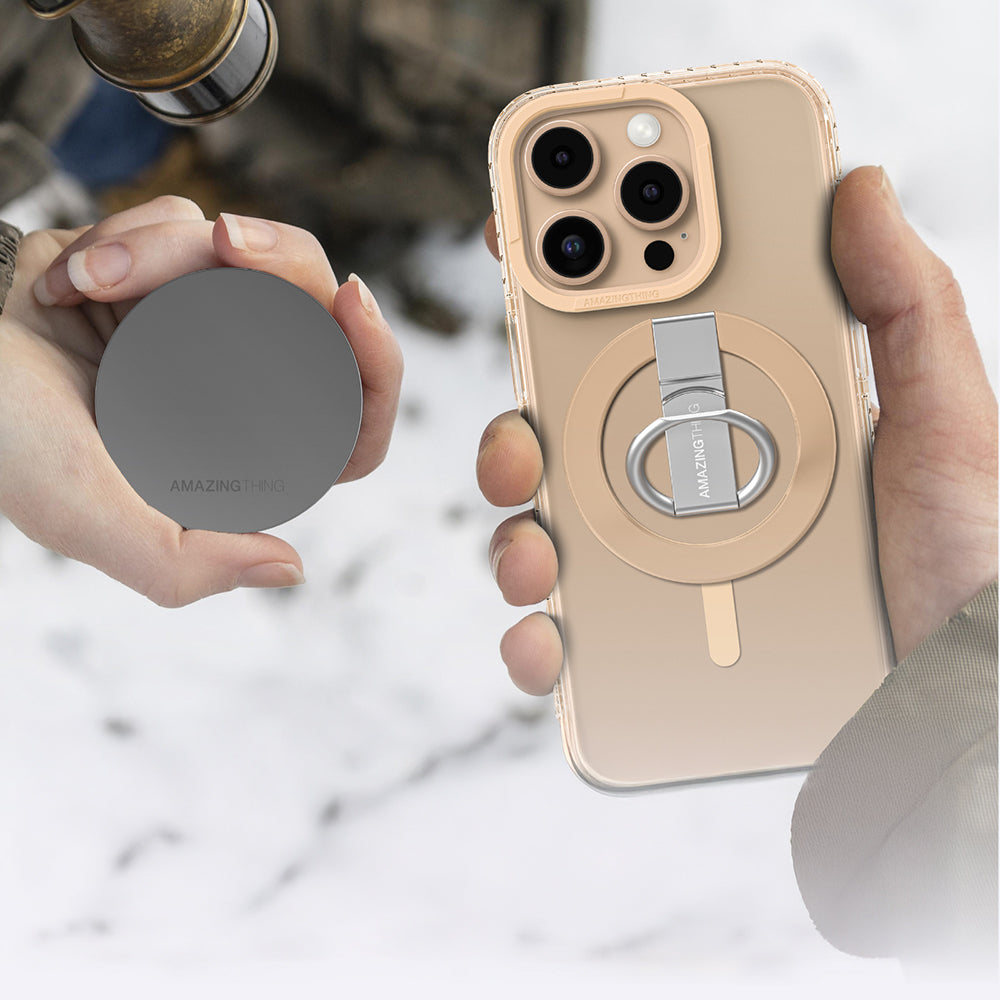 Apple iPhone 16 Pro Max Kılıf M-safe Şarj Özellikli Yüzük Standlı Amazingthing Titan Pro Serisi Kapak Rose Gold