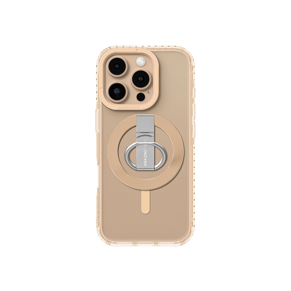 Apple iPhone 16 Pro Max Kılıf M-safe Şarj Özellikli Yüzük Standlı Amazingthing Titan Pro Serisi Kapak Rose Gold
