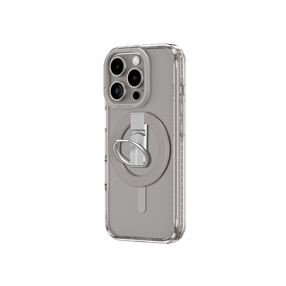 Apple iPhone 16 Pro Max Kılıf M-safe Şarj Özellikli Yüzük Standlı Amazingthing Titan Pro Serisi Kapak Gri