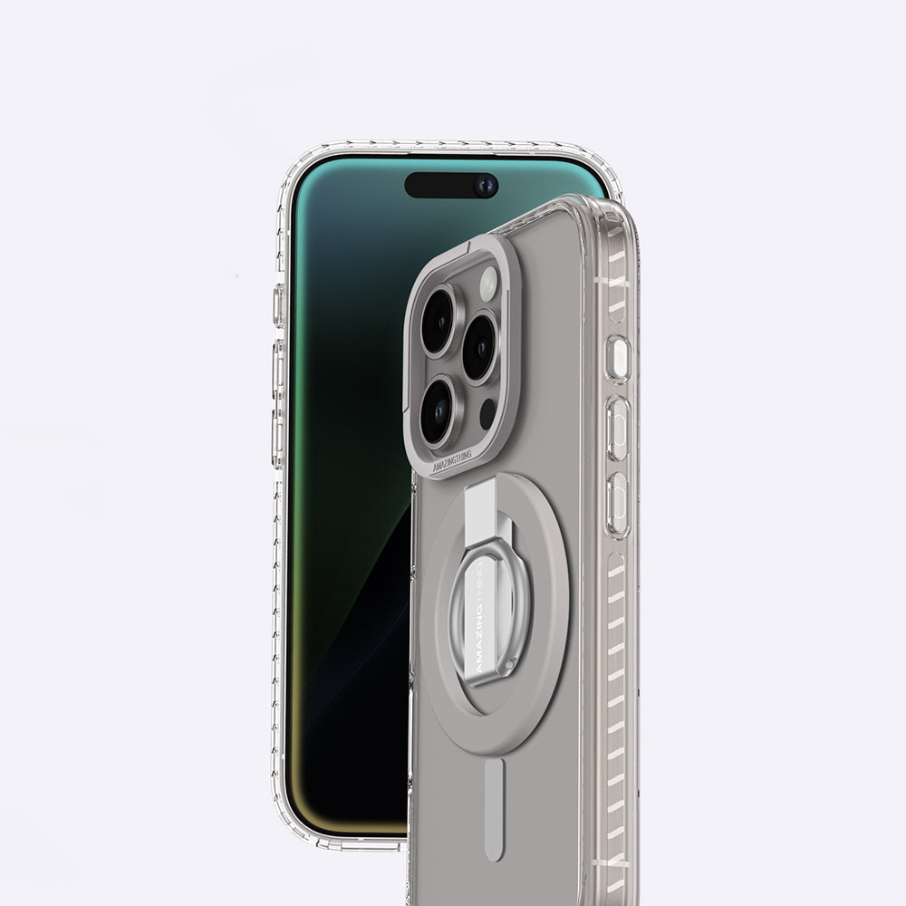 Apple iPhone 16 Pro Max Kılıf M-safe Şarj Özellikli Yüzük Standlı Amazingthing Titan Pro Serisi Kapak Gri