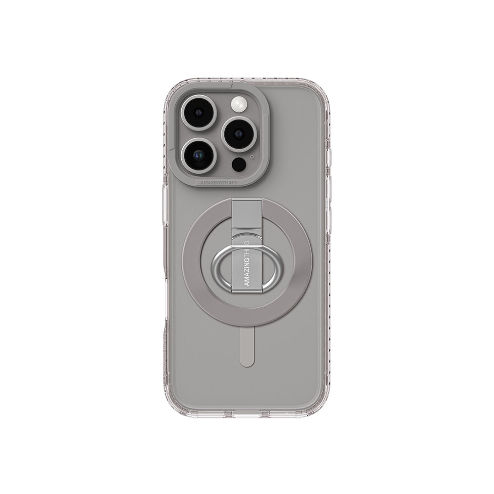 Apple iPhone 16 Pro Max Kılıf M-safe Şarj Özellikli Yüzük Standlı Amazingthing Titan Pro Serisi Kapak Gri