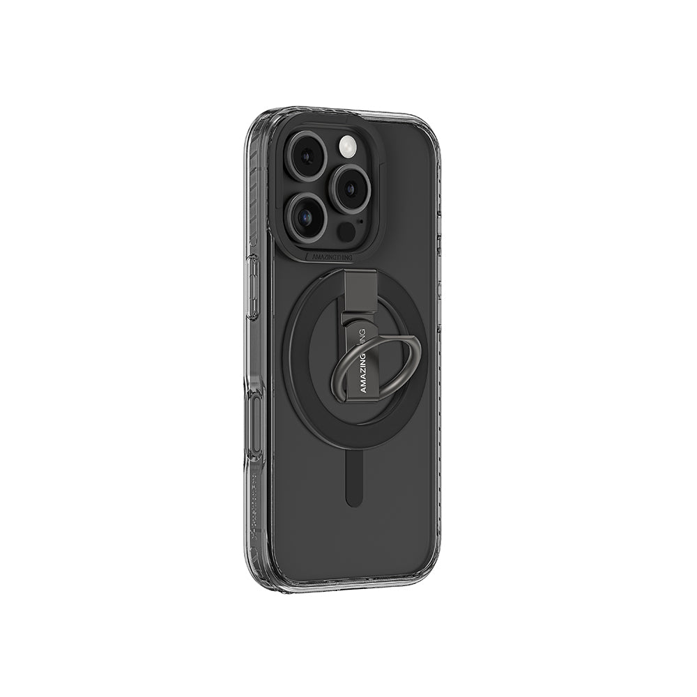 Apple iPhone 16 Pro Max Kılıf M-safe Şarj Özellikli Yüzük Standlı Amazingthing Titan Pro Serisi Kapak Gri