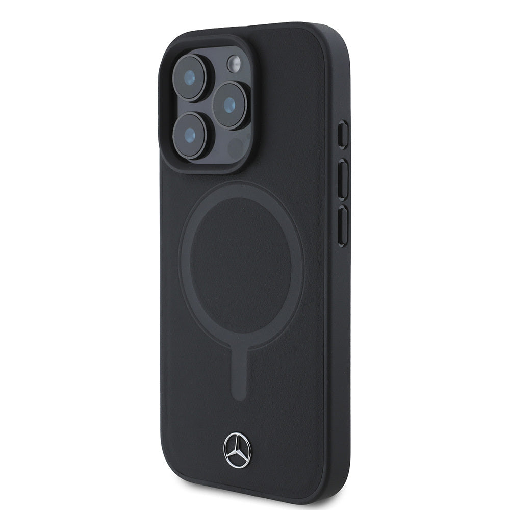 Apple iPhone 16 Pro Max Kılıf Mercedes Benz M-safe Şarj Özellikli Yumuşak Deri Orjinal Lisanslı Kapak Siyah