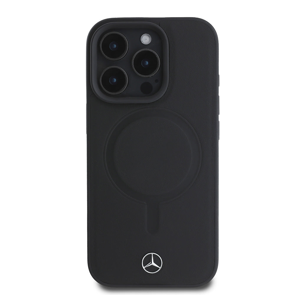 Apple iPhone 16 Pro Max Kılıf Mercedes Benz M-safe Şarj Özellikli Yumuşak Deri Orjinal Lisanslı Kapak Siyah