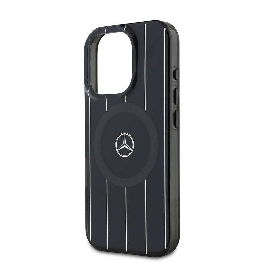 Apple iPhone 16 Pro Max Kılıf Mercedes Benz Orjinal Lisanslı M-safe Şarj Özellikli Çift Katmanlı Paralel Çizgi Desenli Kapak Siyah