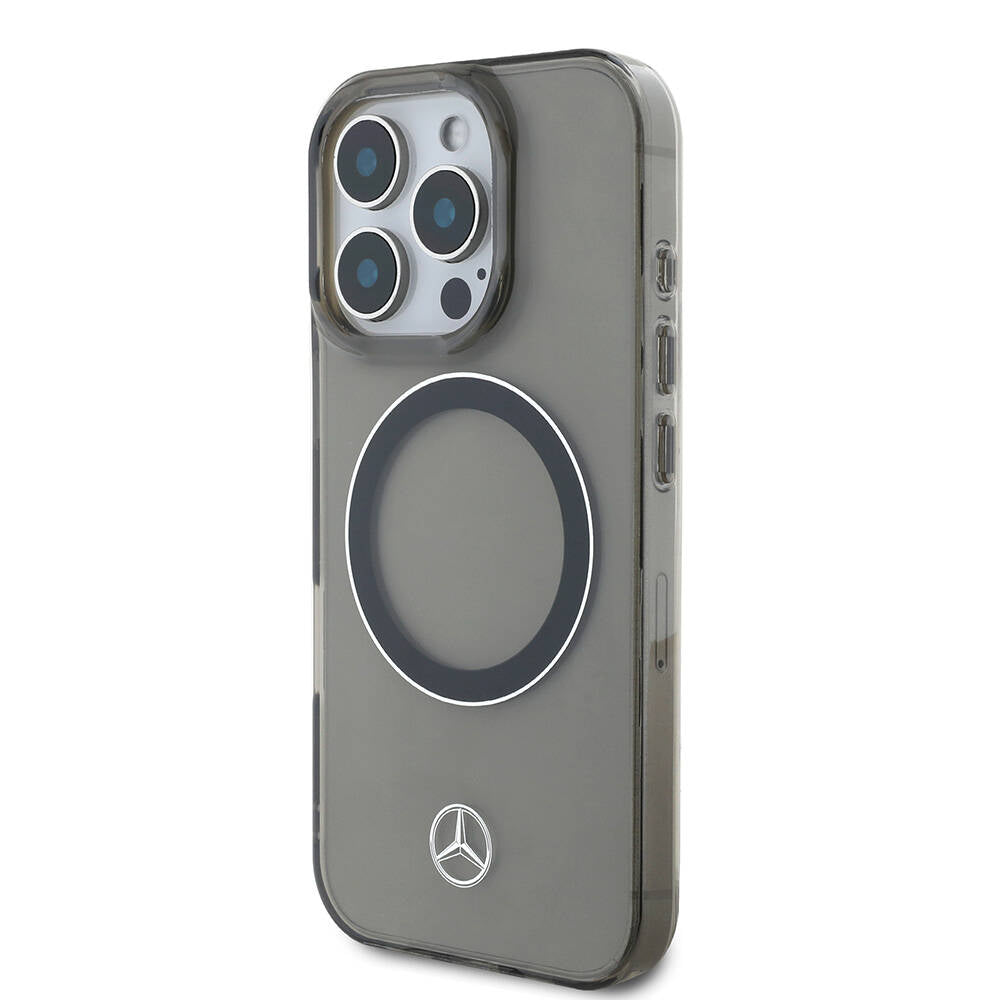 Apple iPhone 16 Pro Max Kılıf Mercedes Benz Orjinal Lisanslı M-safe Şarj Özellikli Saydam Yüzey Silver Ring Kapak Siyah