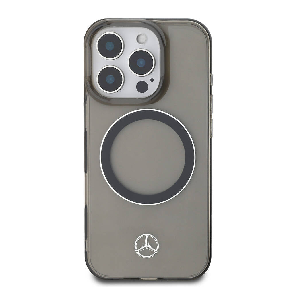 Apple iPhone 16 Pro Max Kılıf Mercedes Benz Orjinal Lisanslı M-safe Şarj Özellikli Saydam Yüzey Silver Ring Kapak Siyah