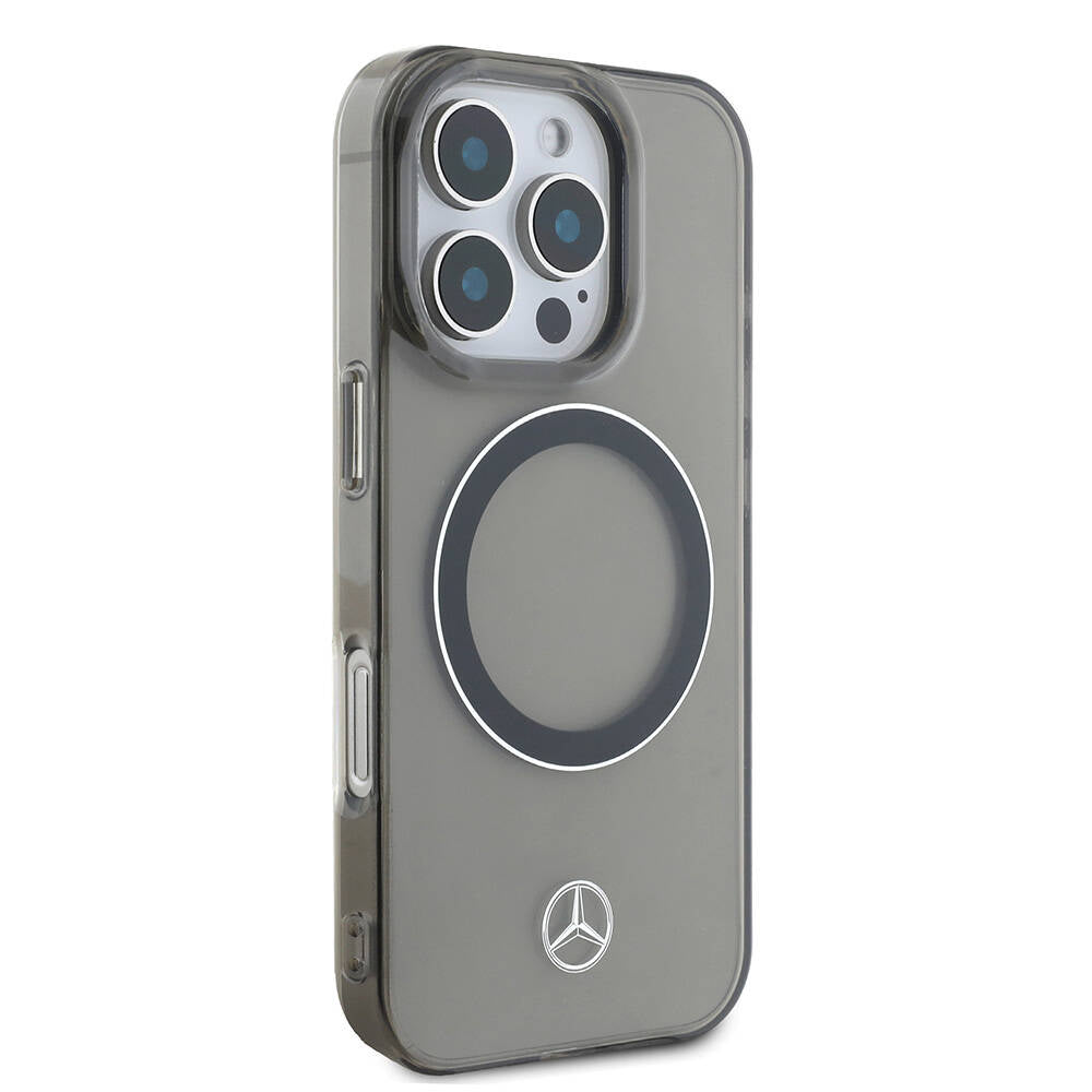 Apple iPhone 16 Pro Max Kılıf Mercedes Benz Orjinal Lisanslı M-safe Şarj Özellikli Saydam Yüzey Silver Ring Kapak Siyah