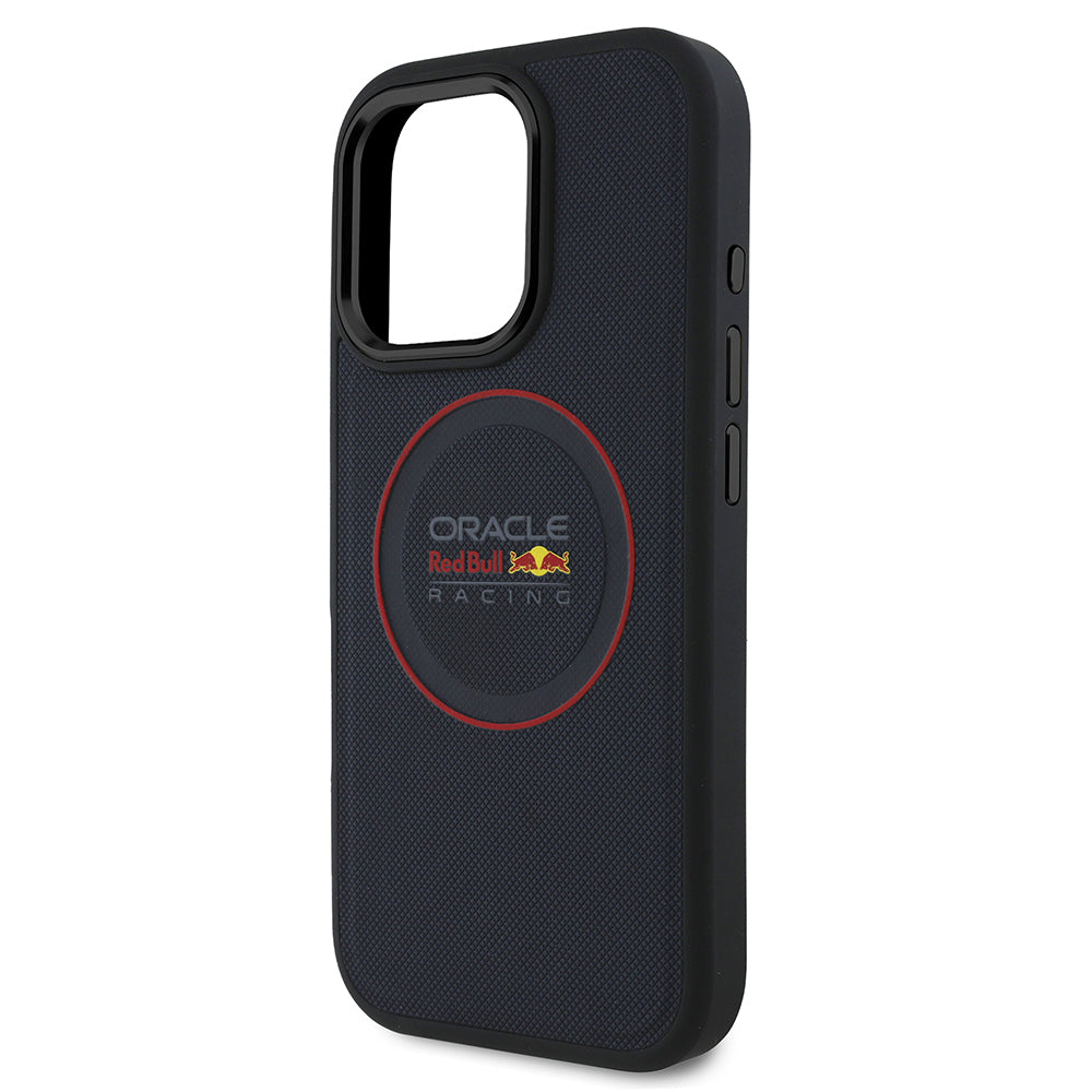 Apple iPhone 16 Pro Max Kılıf Redbull Orjinal Lisanslı M-safe Şarj Özellikli Kırmızı Halka ve Logo Kabartmalı PU Deri Kapak Lacivert
