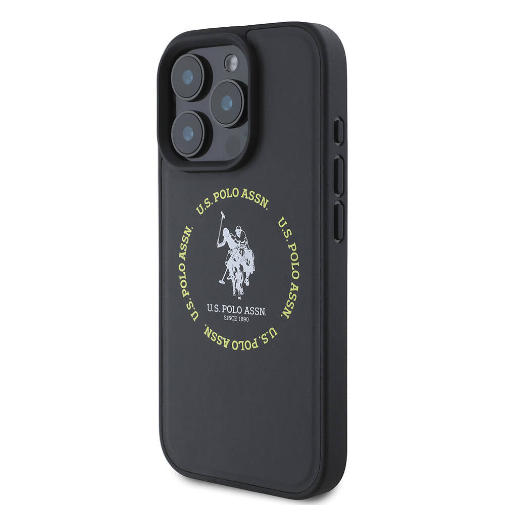 Apple iPhone 16 Pro Max Kılıf U.S. Polo Assn. Orjinal Lisanslı M-safe Şarj Özellikli Circle ve Double Horse Logolu Deri Kapak Siyah