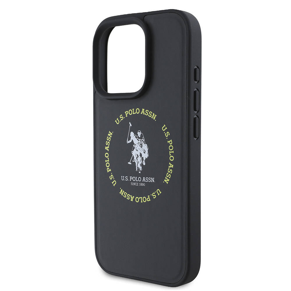Apple iPhone 16 Pro Max Kılıf U.S. Polo Assn. Orjinal Lisanslı M-safe Şarj Özellikli Circle ve Double Horse Logolu Deri Kapak Siyah