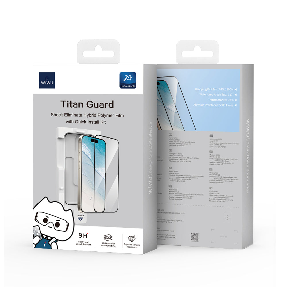 Apple iPhone 16 Pro Max Wiwu GT-020 Titan Guard Serisi Şok Emici Hibrit Polimer HD Şeffaf Ekran Koruyucu Film + Kolay Uygulama Aparatı Siyah