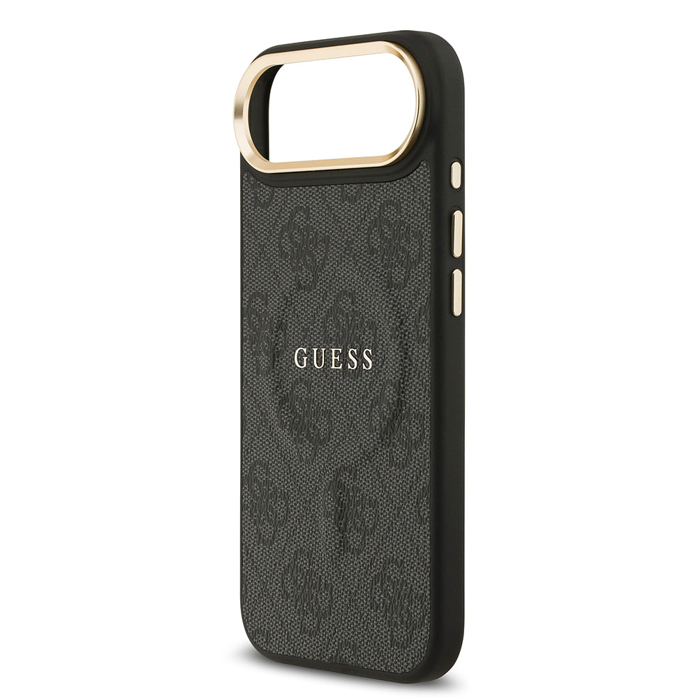 Apple iPhone 17 Air Kılıf Guess Orjinal Lisanslı M-safe Şarj Özellikli Gold Metal Kamera Çerçeveli PU Deri 4G Desenli Yazı Logolu Kapak Pembe