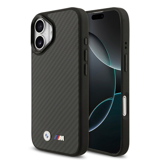 Apple iPhone 17 Kılıf BMW Orjinal Lisanslı M-safe Şarj Özellikli Karbon Fiber Metal Logolu Kevlar Kapak