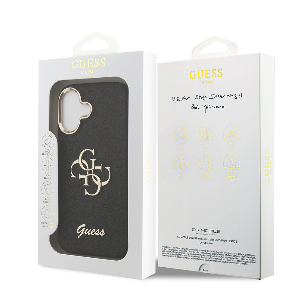 Apple iPhone 17 Kılıf Guess Orjinal Lisanslı 4G Büyük Metal Kamera Çerçeveli ve Logolu Glitter Kapak Pembe