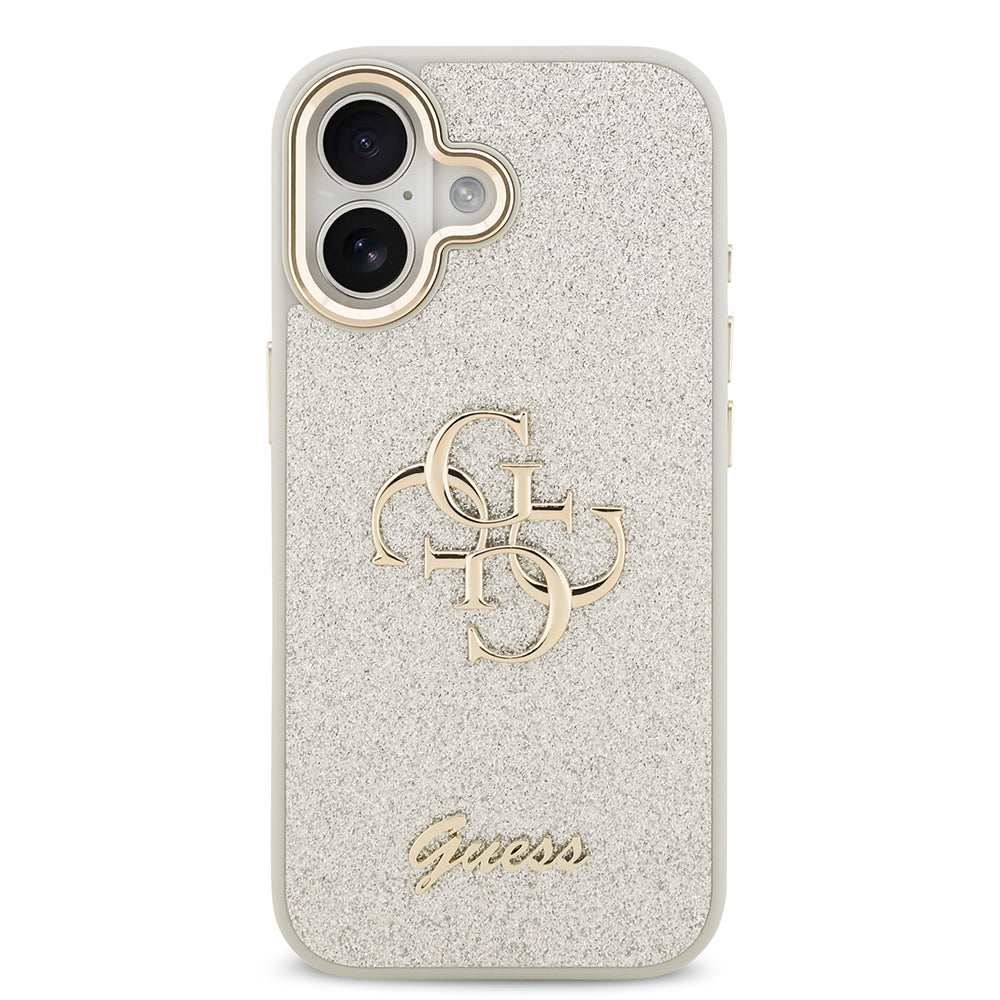Apple iPhone 17 Kılıf Guess Orjinal Lisanslı 4G Büyük Metal Kamera Çerçeveli ve Logolu Glitter Kapak Pembe