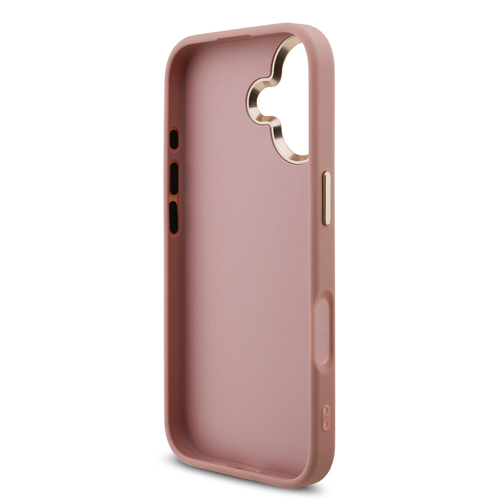 Apple iPhone 17 Kılıf Guess Orjinal Lisanslı 4G Büyük Metal Kamera Çerçeveli ve Logolu Glitter Kapak Pembe