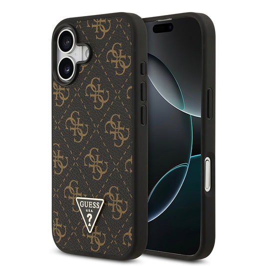Apple iPhone 17 Kılıf Guess Orjinal Lisanslı PU Deri 4G Desenli Üçgen Logolu Kapak Siyah