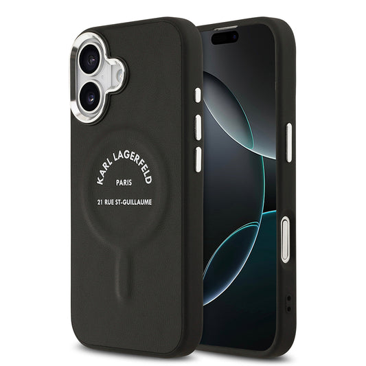 Apple iPhone 17 Kılıf Karl Lagerfeld Orjinal Lisanslı M-safe Şarj Özellikli Metal Kamera ve Buton Tasarımlı Paris RSG PU Deri Kapak